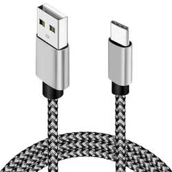 Durable Nylon Braided USB A to Type C Fast Charging Cable - 2m 2pcs (Grey)
