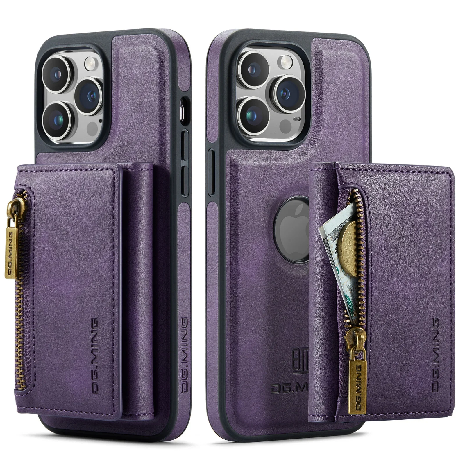 thumbnail image 1 of 2 In 1 Detachable Magnetic Leather Wallet Phone Case For iPhone 15 14 13 12 11 Pro Max Plus Zipper Card Slot Pocket Holder Cover, 1 of 5