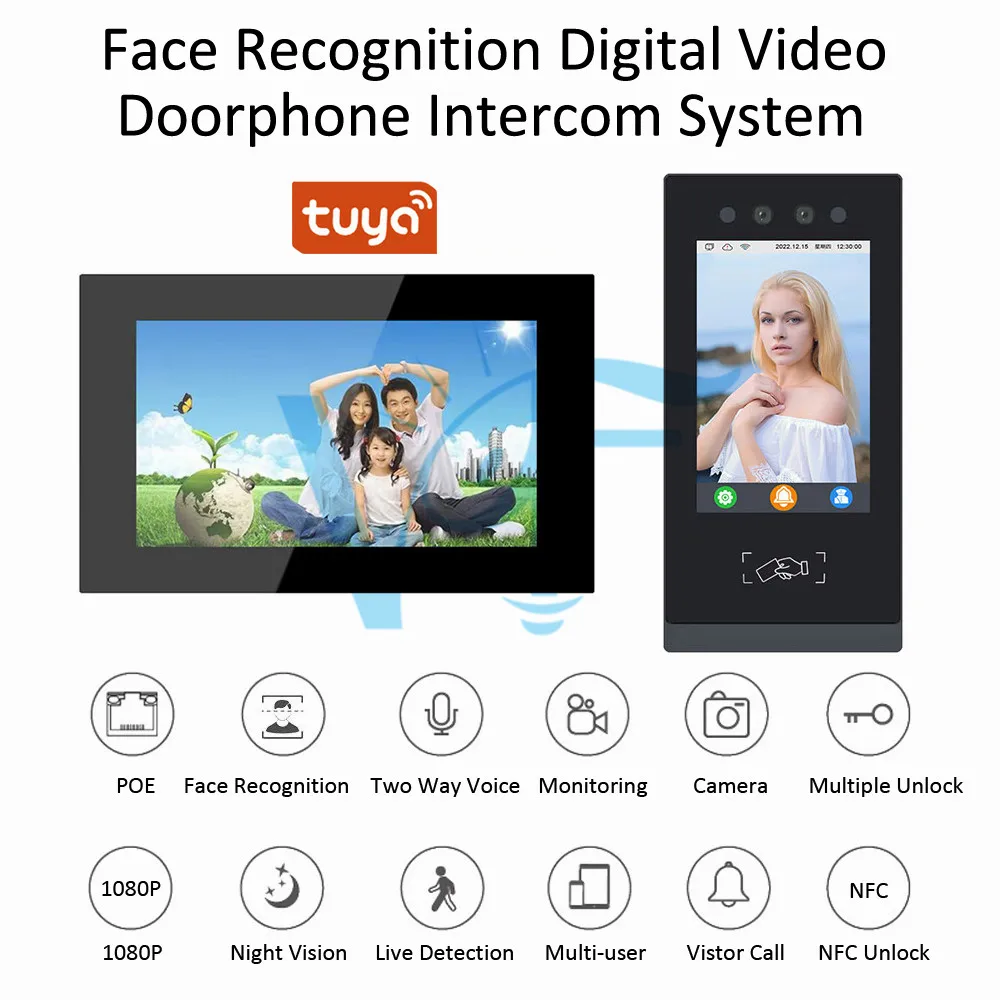 Tuya 7/10 Inch Indoor Monitor Metal Frame 1080P IP Video Intercom 2MP Face Recognition Digital Doorphone Smart Home System Wired