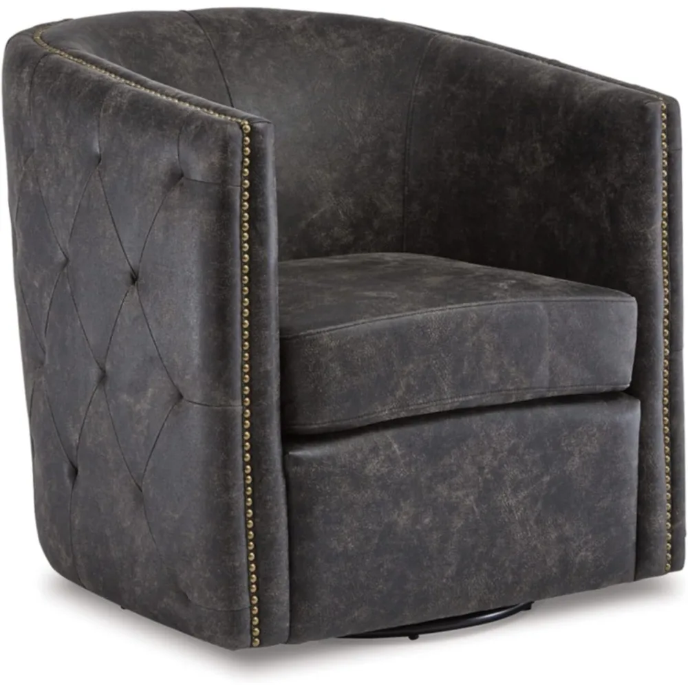 

New-Signature Design by Ashley Brentlow Tufted Barrel Accent Swivel Chair, Distressed Black