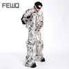 FEWQ 2024 Winter New Men Two-piece Niche Fur Plush Long Sleeved Coats Large Pocket Decoration Casual Trousers Men's Suit 24E5008 1