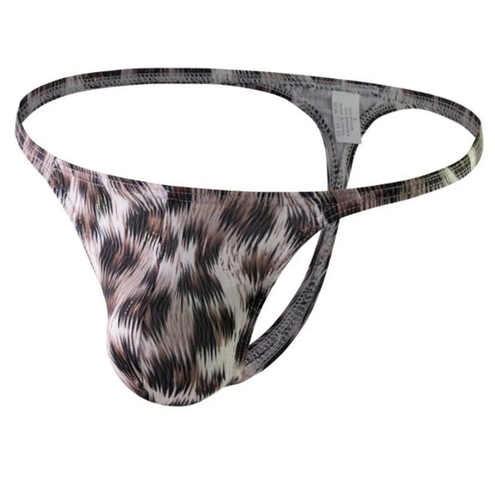 Sexy Mens Leopard T-Back Swimsuit G-string Gay Thong Bikini Underwear Low Waist Male Pouch Thongs Panties Nightwear Gays Clothes