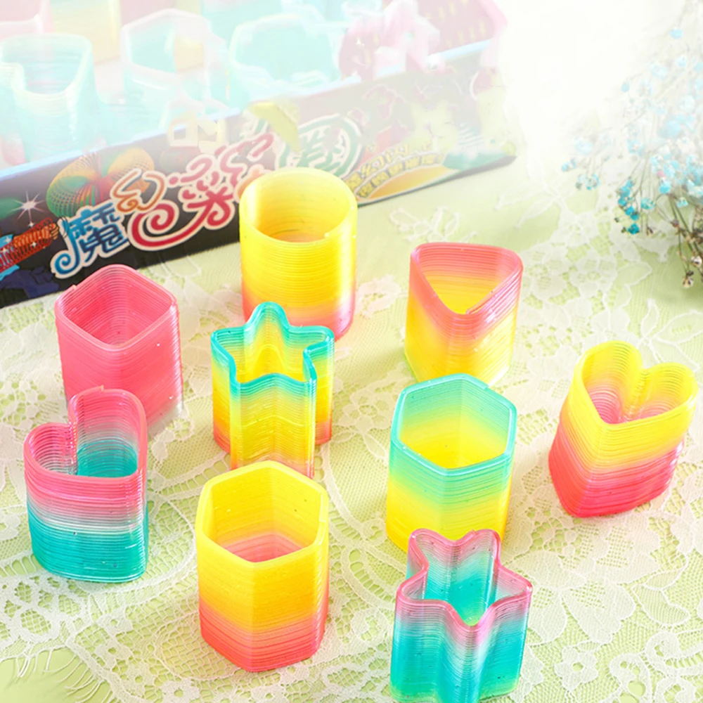 12 Pcs Colorful Rainbow Neon Plastic Spring Toys,polygon Rainbow Magic Spring Boys Girls Birthday party Favors Pinata Fillers