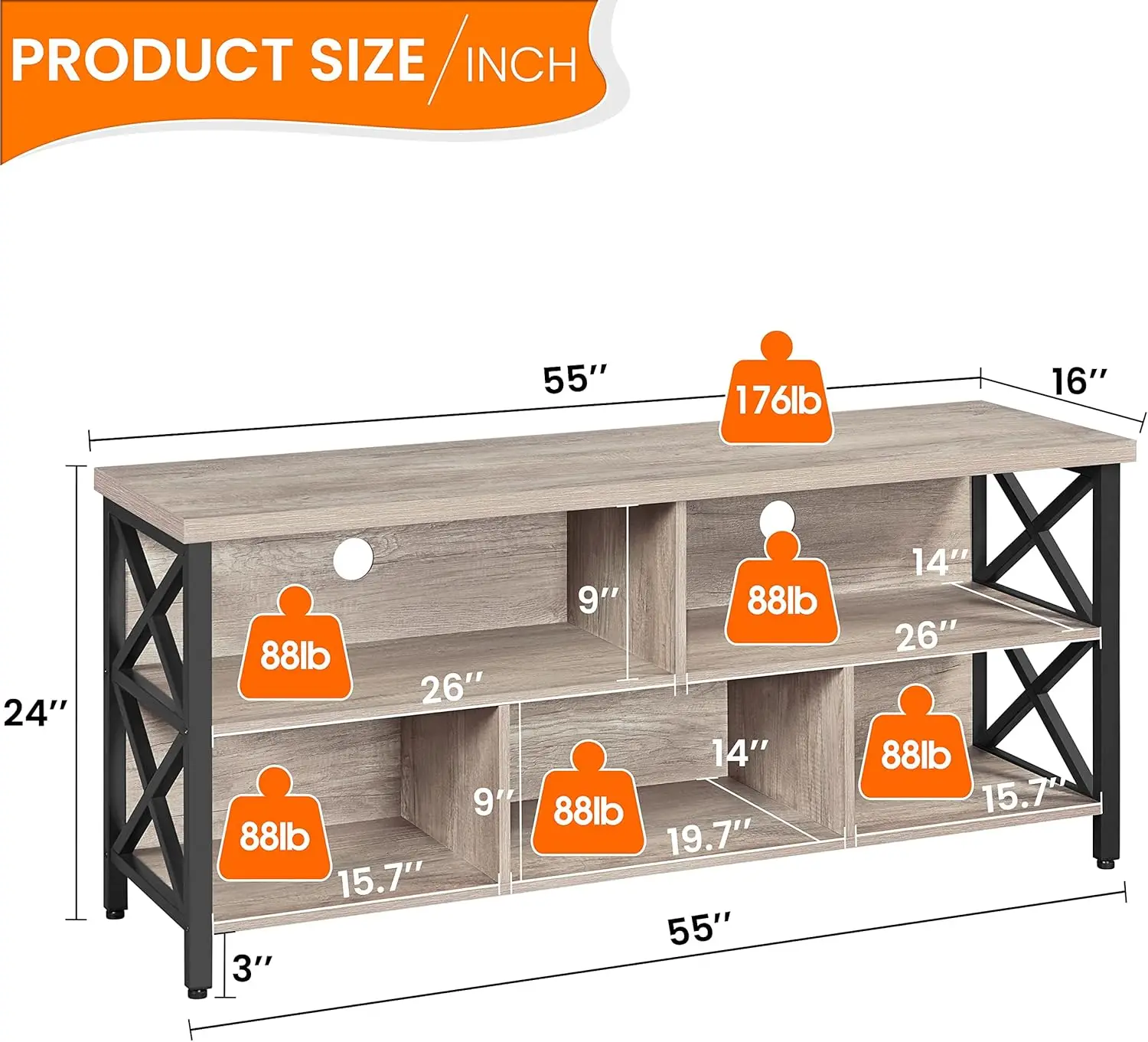 4 Pieces Living Room Table Sets - Includes TV Stand with Storage for 65 in TV, Lift-top Coffee Table with Baskets 3