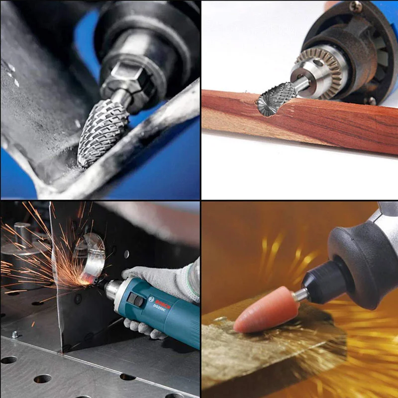 Tungsten Carbide Burrs Set 6mm Shank Double Cut Solid Power Tools Rotary Files Bits for Die Grinder Metal Wood Cutter Milling rotary file burr
