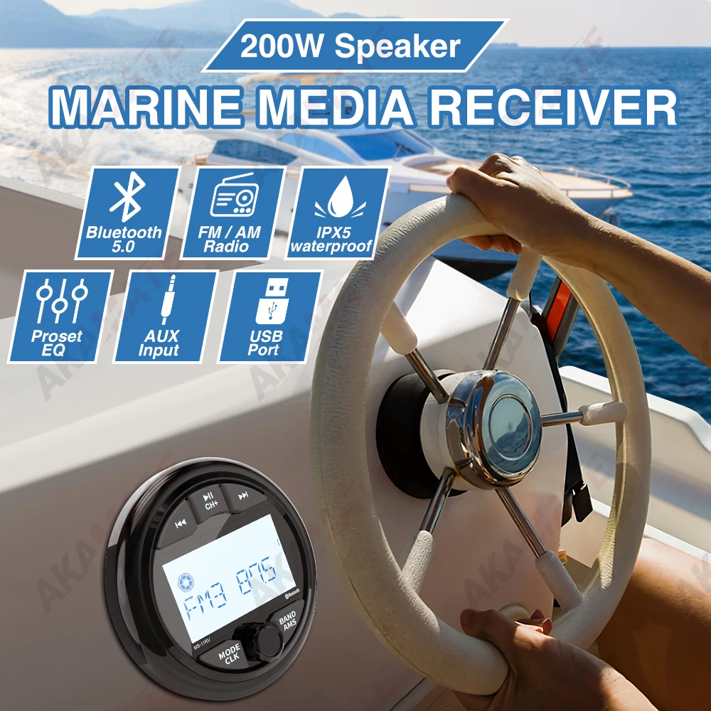 AKAMATE Boat Radio Marine Machine Waterproof Speaker FM AM Antenna Radio Receiver Bluetooth MP3 Player For RV ATV UTV SPA RZR boat radio player marine speakers marine multimedia player