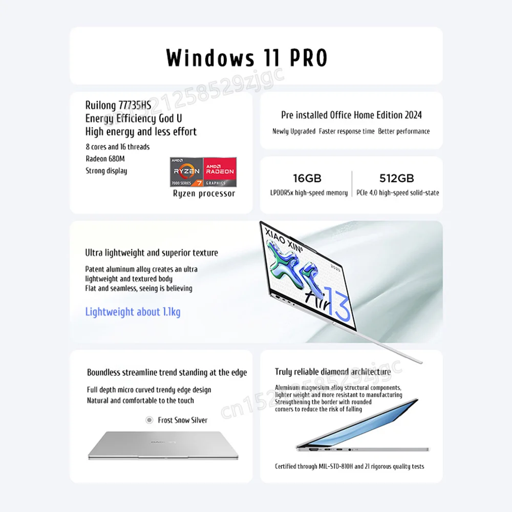 2025 Lenovo Xiaoxin 13 Air Laptop AMD Ryzen 7 7735HS 16G/512G SSD Portable Notebook Lightweight Laptop 54Whr 2