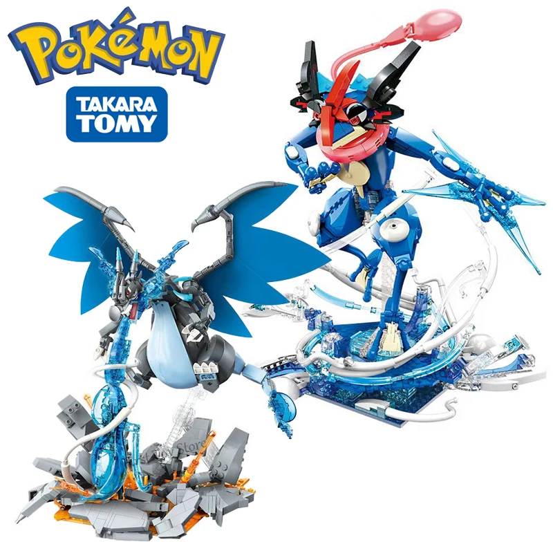 Bloques de construcción de Pokémon Pikachu Greninja Charizard X Mewtwo,  juguete de ladrillos para armar el centro de dibujos animados