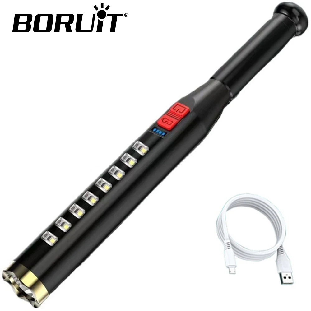

BORUiT Baseball Bat LED Flashlamp Rechargeab High Powerful Self Defense Flashlight Waterproof Police Patrol Emergency Lantern