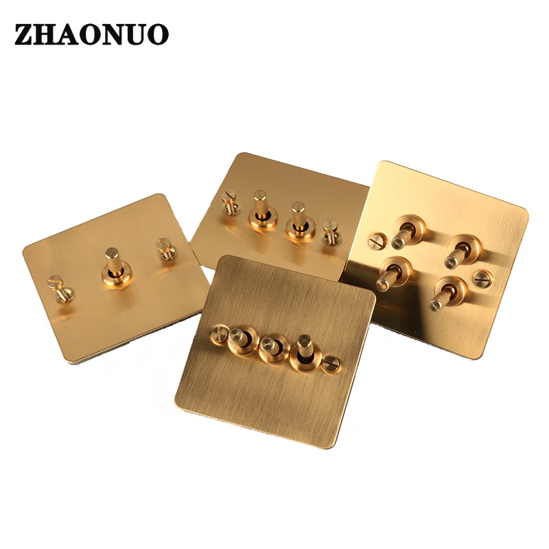 Wall Light Toggle Switch 86 Type 1 4 Gang 2 Way Brass Lever Gold