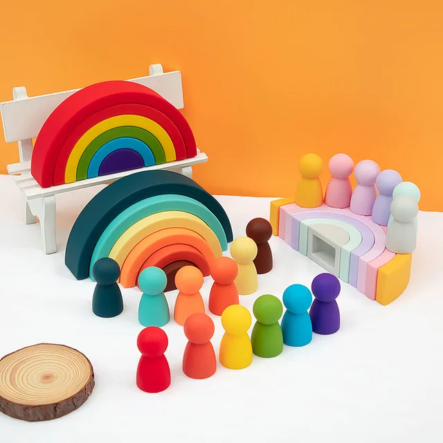 TYRY.HU Newest 7/10pcs Silicone Building Block Rainbow Soft Block 3D Educational Montessori Toys Stacking Blocks Baby Gift 4