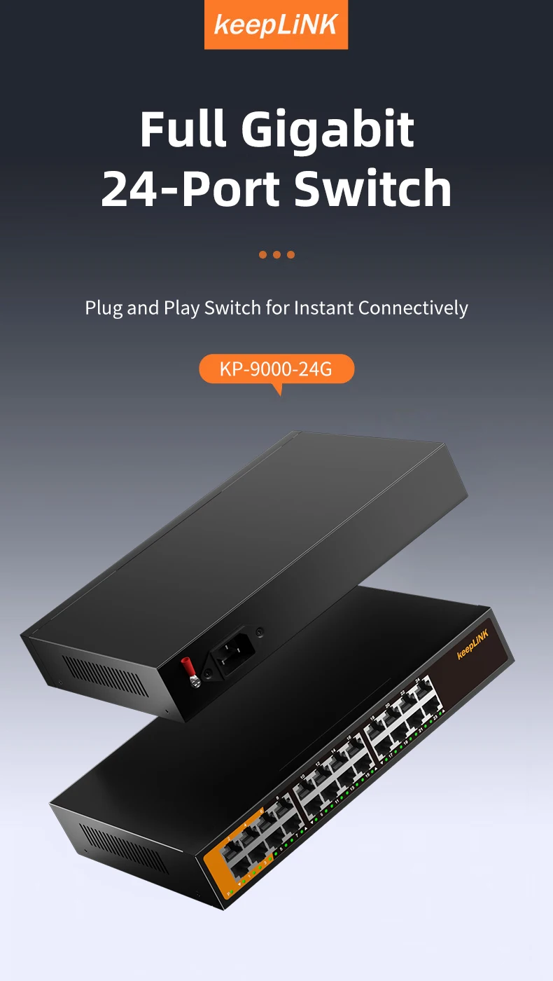 KeepLiNK 24 Port Gigabit Switch Unmanaged 10/100/1000Mbps Metal Housing Fanless Plug Play Network Switch Hub for Home Office