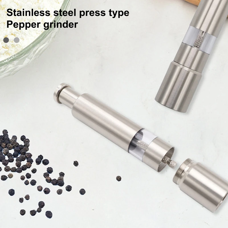 Stainless Steel Pepper Mill Grinder Spice Shaker Thumb Push Button Salt Pepper Mills For BBQ Travel Home Camping Kitchen Tools