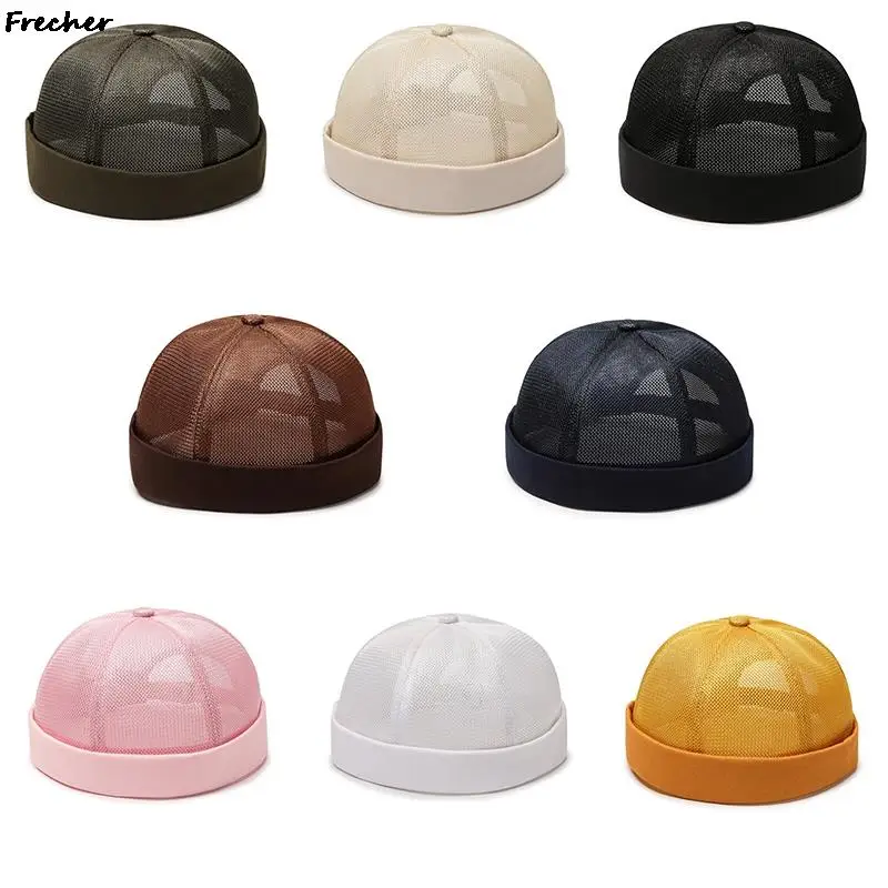 Breathable Mesh Unisex Melon Cap Solid Color Summer Brimless Hat Hip Hop Skullcap Street Style Beanies Hats Fashion Headwear
