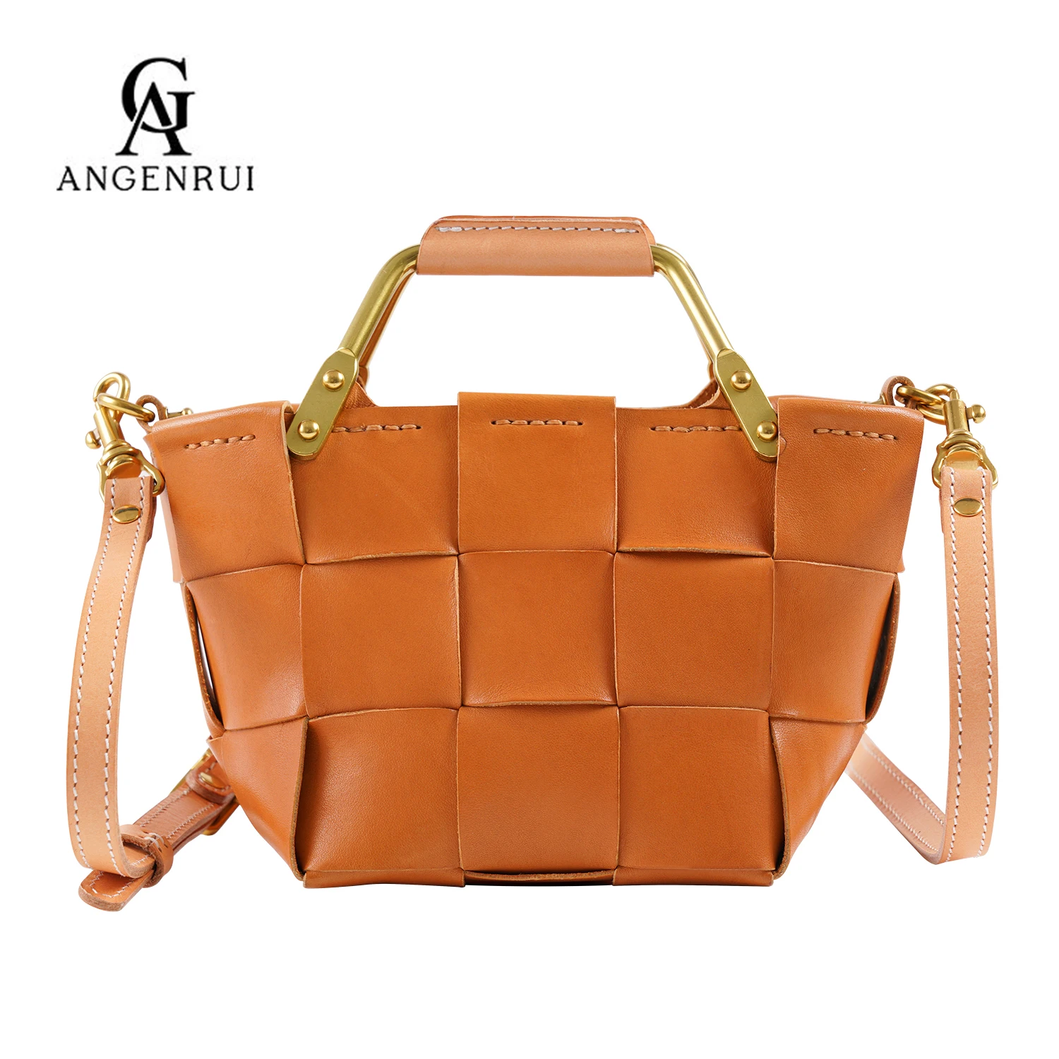 ANGENGRUI•Luxury Genuine Leather Handmade Women's Bag Woven Basket Tote