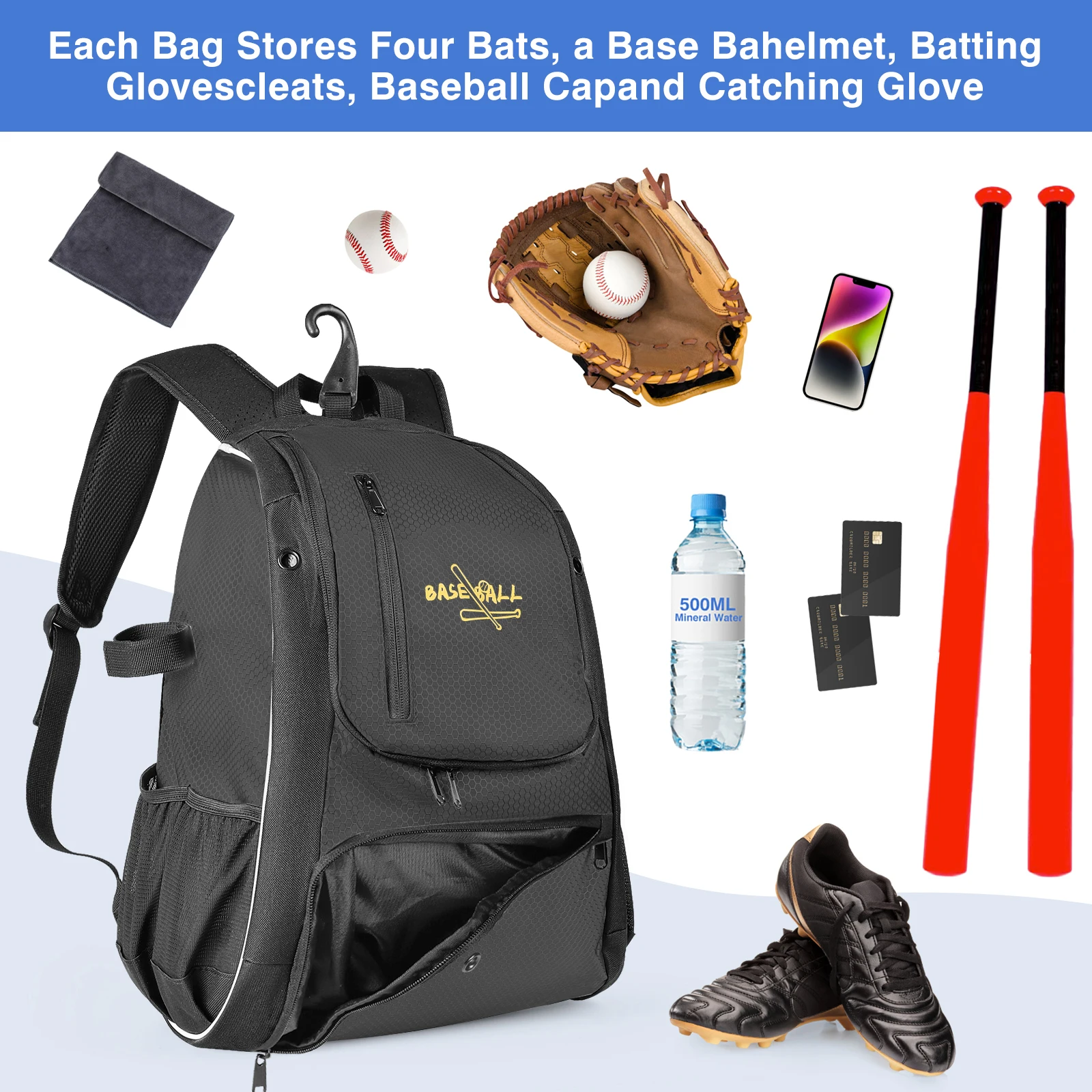 Baseball Backpack Women Utility Baseball Bag for Kids Sports Equipments Bat Glove Bag Softball Practice Goods