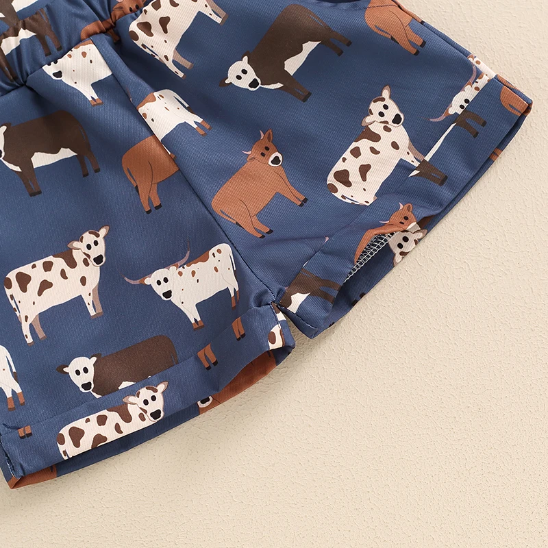 Children s Boys Denim Overalls with Dinosaur Print Adjustable Straps Buttons Pockets Shortall Summer Romper Jumpsuit