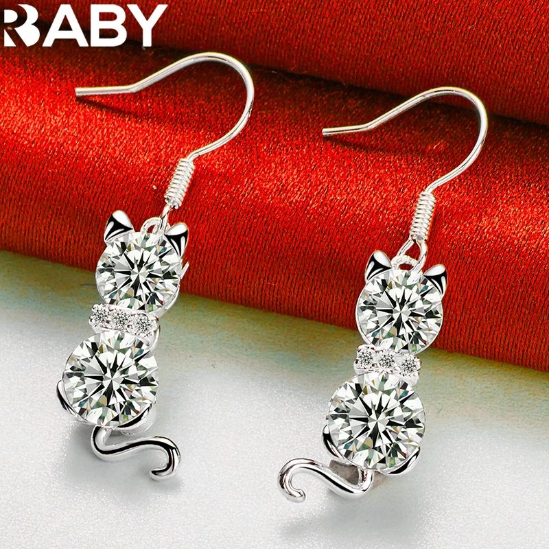 

Gorgeous 925 Sterling Silver Shiny Zircon Cat Drop Earrings For Woman Luxury Wedding Fashion Party Noble Jewelry Gift