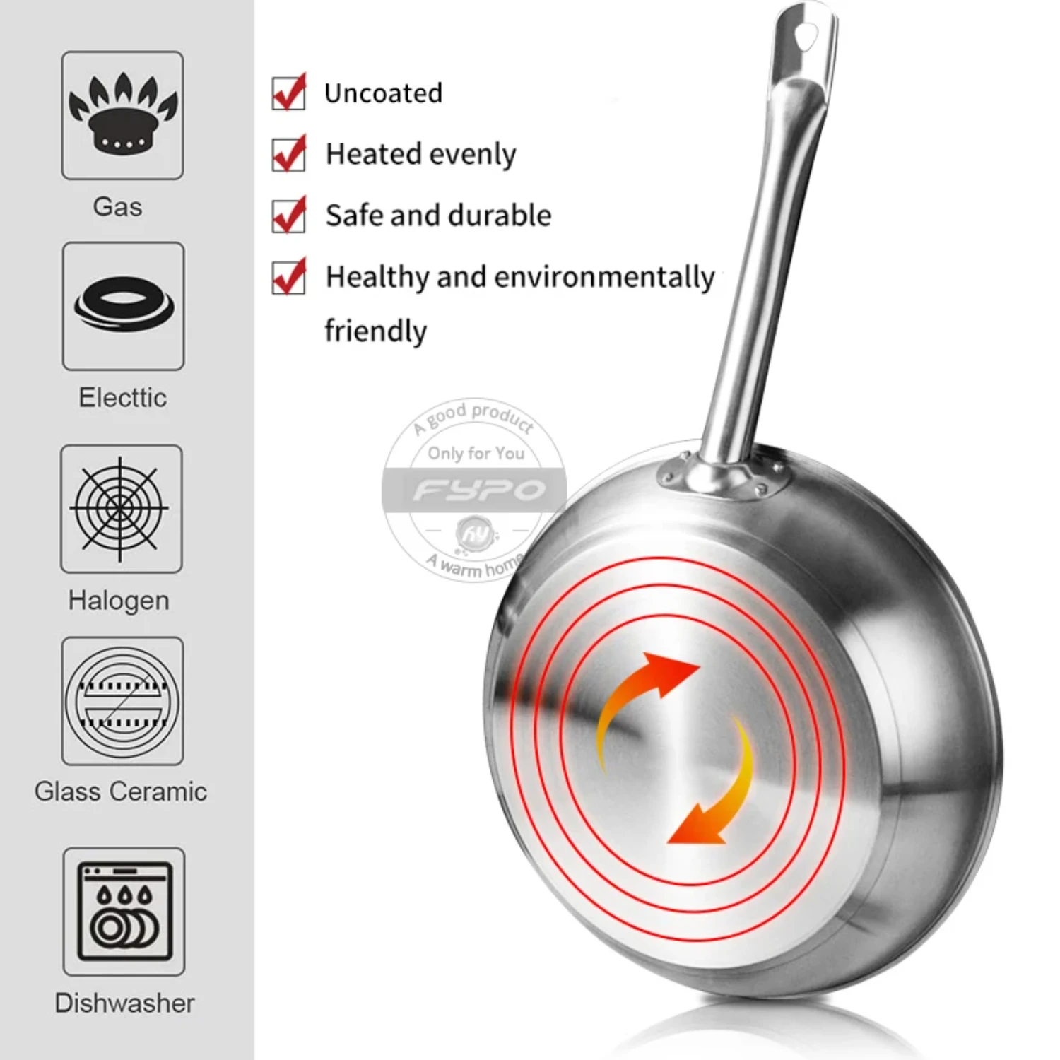Frying Pan, High-Performance Skillet with Sleek Metallic Exterior, Stainless Steel Frying Pan Suitable For All Hob Types