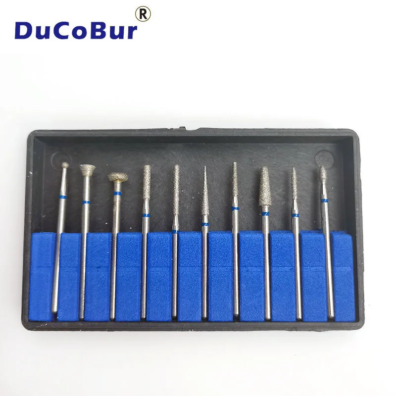치과 버 연마 헤드 소결 다이아몬드 키트, 치과 드릴 비트, 실험실 연마 재료 도구 용품, 1.6-6.0mm, 상자당 10 개