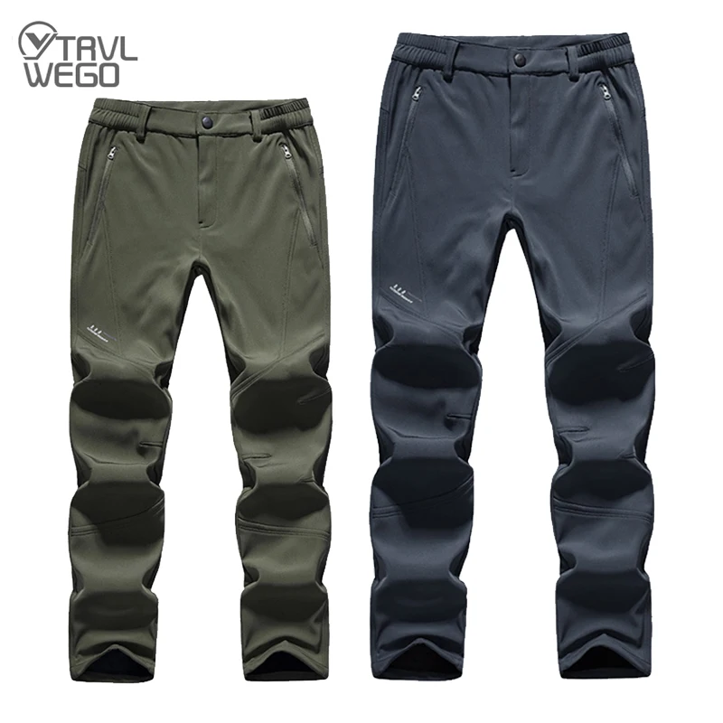 

TRVLWEGO Men Winter Pants Hiking Camping Softshell Waterproof Windproof Thickened Thermal Outdoor Walking The Dog Ski Trousers