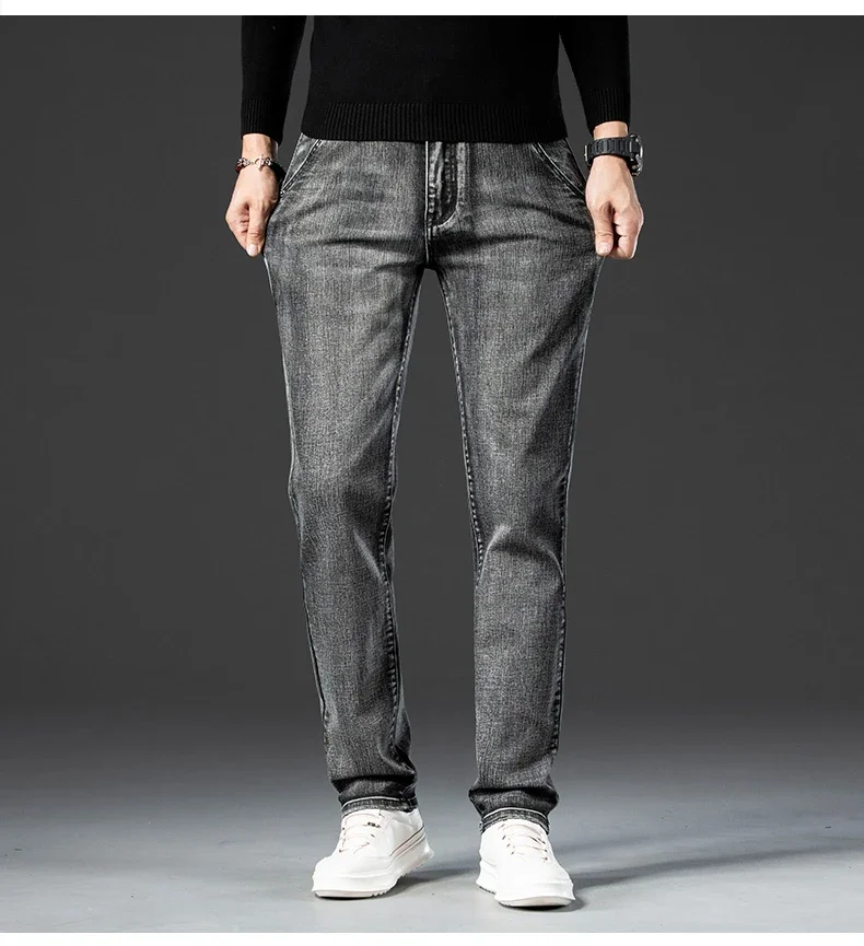 2024 Spring Autumn Clothing Youth Men's Slim Straight Jeans Simple Fashion Men's Fit Cotton Stretch Nostalgic Denim Jeans