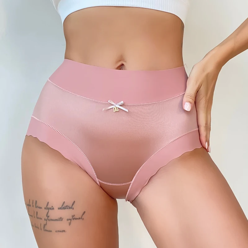5 PCS High-waist Women's Simple Satin Ice Silk Seamless Underwear Female Breathable High Quality Panties Butt Lift Briefs