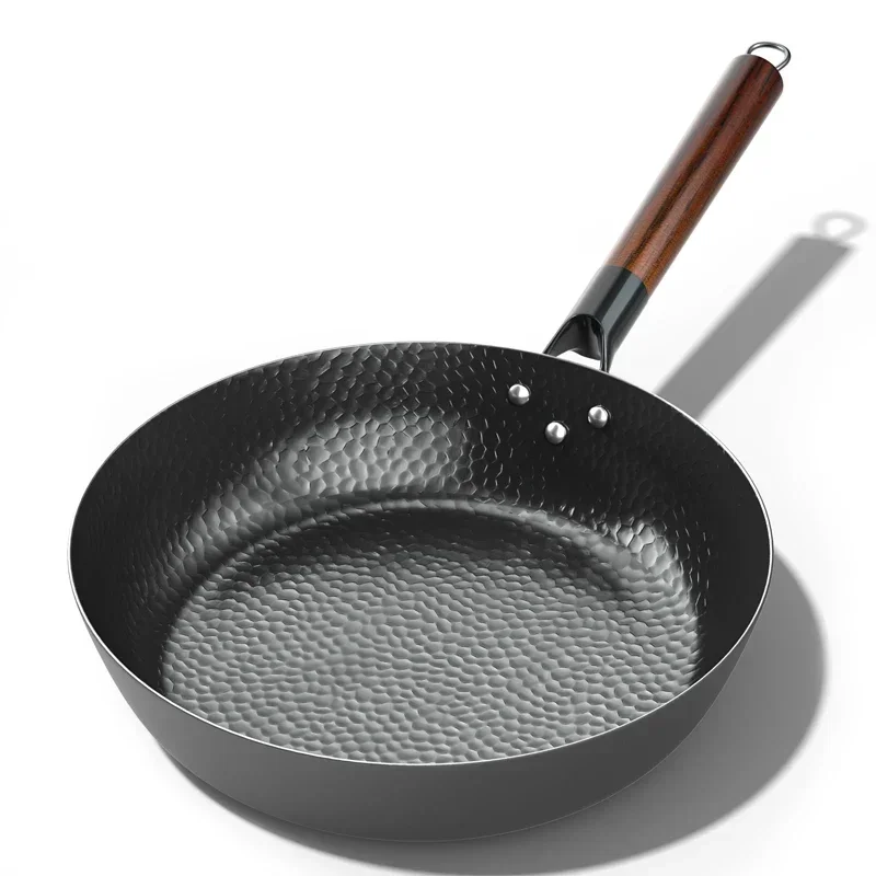 

Iron Wok Home Frying Pan 28cm Chinese Wok Cookware Omelet Pan Breakfast Steak Frying for Gas and Induction Cooker