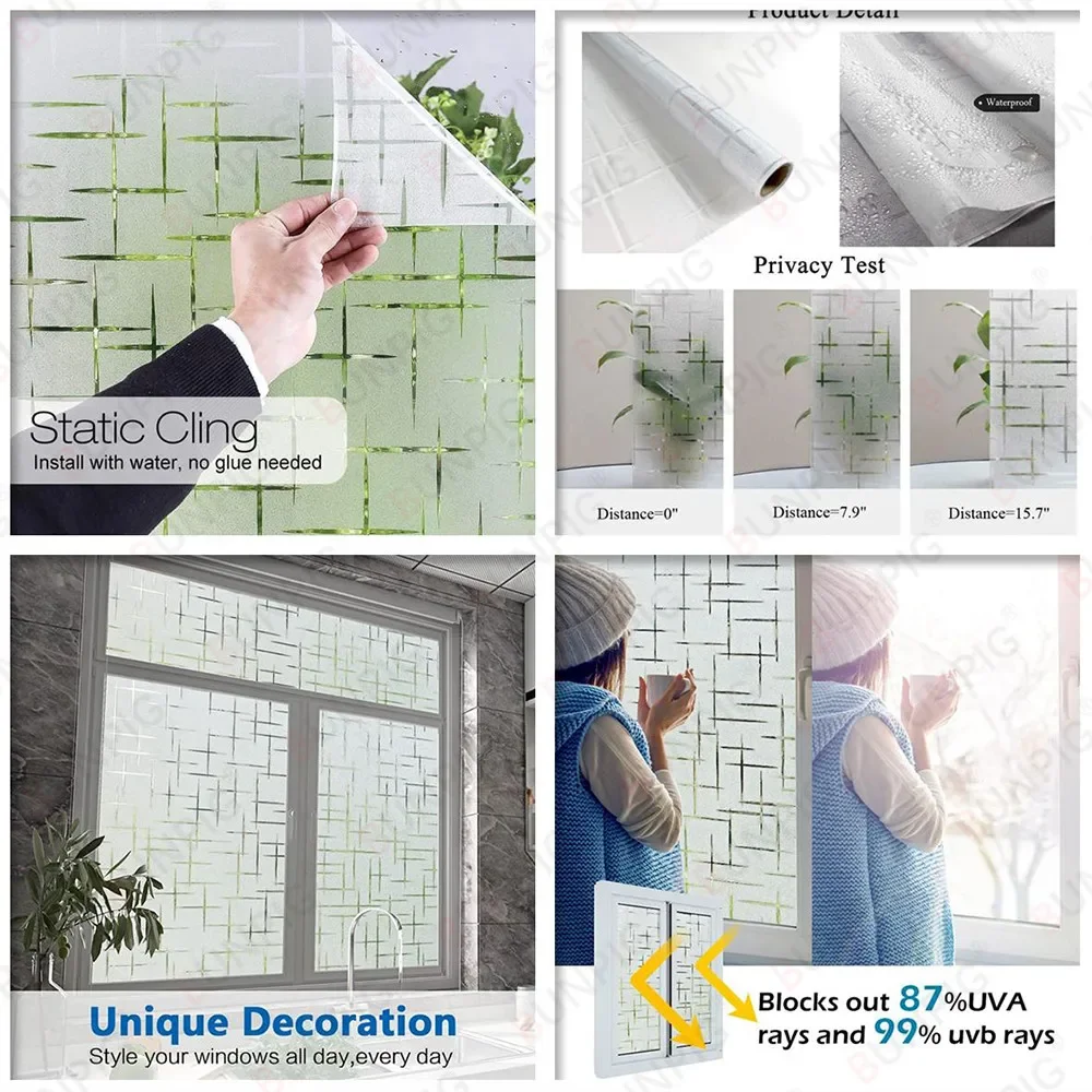 Mul-Sizes Decorative Privacy Window Film Static Cling Adhesive Film Stained Htv Vinyl Window Glass Stickers Heat Insulation window privacy film