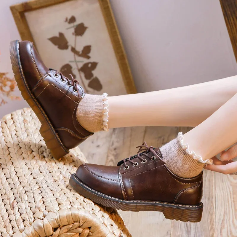 35-40 Women Oxfords Women's Shoes Ladies Leather Female Round Toe