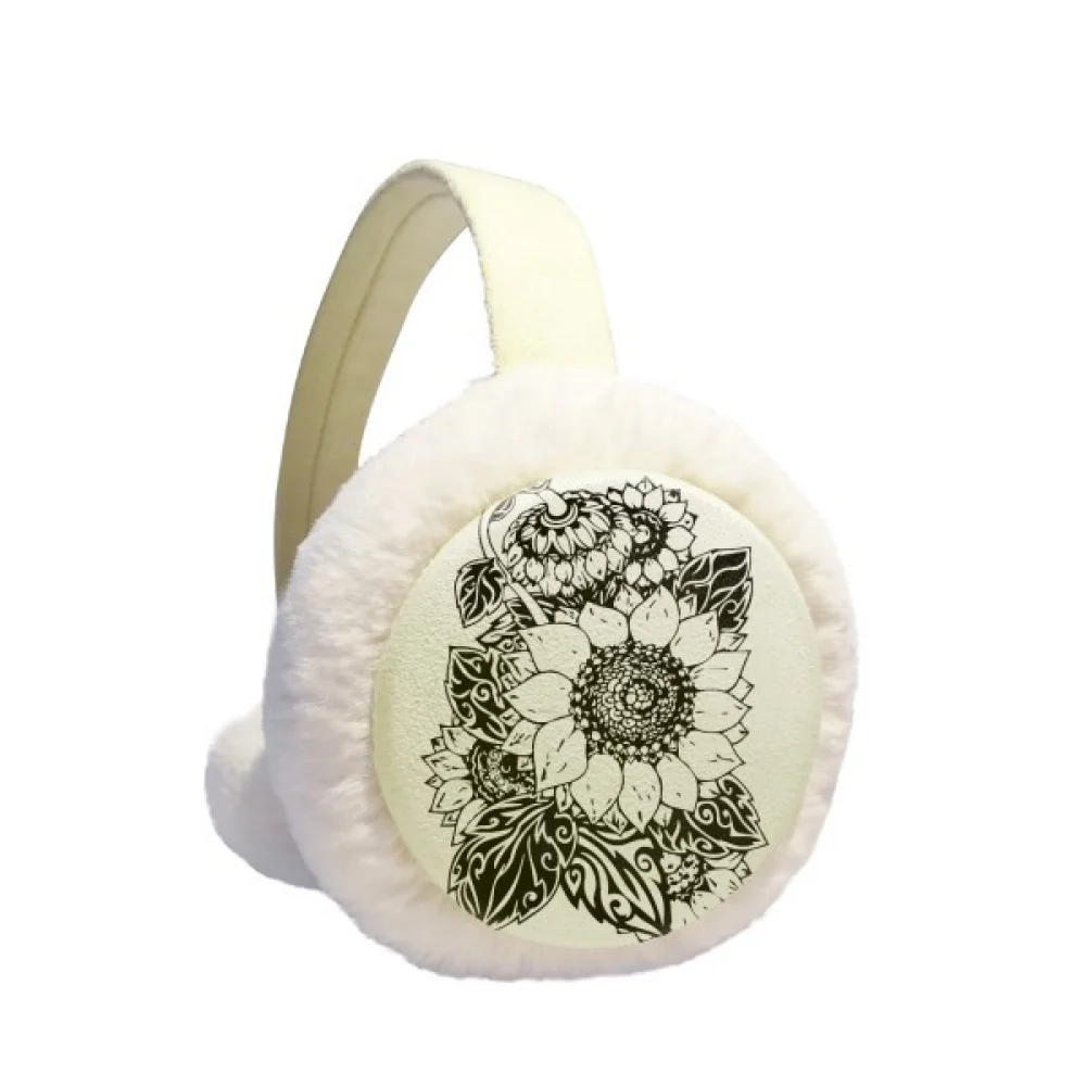 sunflower-black-white-flower-winter-ear-warmer-cable-knit-furry-fleece-earmuff-outdoor