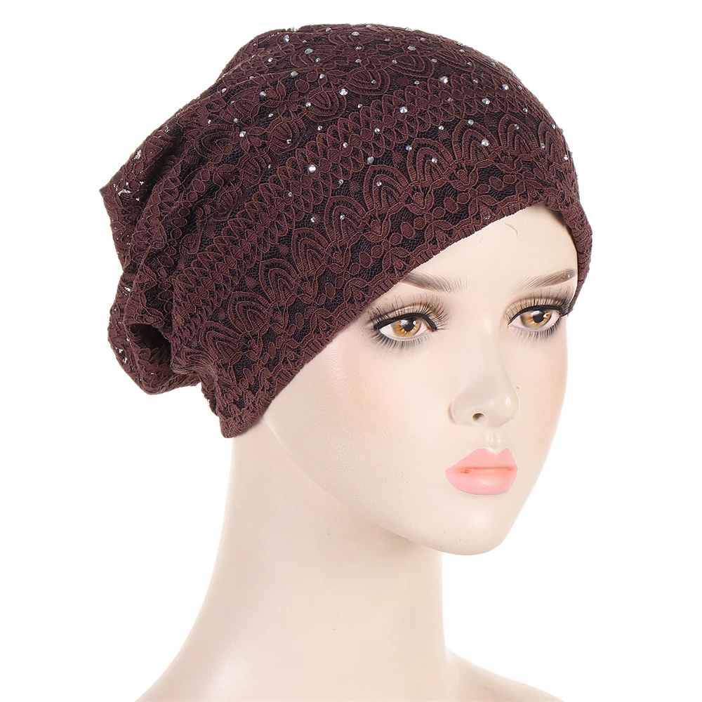 

Women Lace Flower Diamonds Beanies Slouchy Bonnet Muslim Hijab Baggy Headscarf Turban Hair Loss Skullies Cancer Chemo Cap Wrap