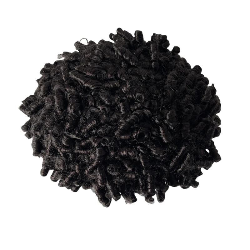 Mongolian Virgin Human Hair Hairpieces #1b Black 15mm Curl Full Lace Toupee 8x10 Male Unit for Black Men