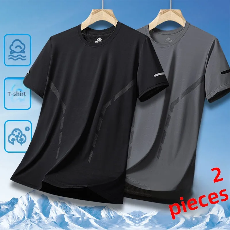Ice Silk Men's T-irt Qui Dry Thin ort Sve Breathable f Sve Large Size Casual Spor Trendy round Ne ort Sl...