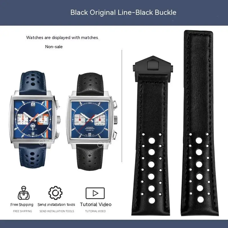 Men's Soft Genuine Cowhide Leather Watchband with Folding Buckle - 22mm, Compatible with Tag Heuer Monaco Series
