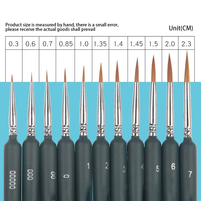 11pcs 미니어처 페인트 브러쉬 아트 페인팅 브러쉬 위젤 헤어 페인트 브러쉬 구아슈 수채화 오일 페인트 아티스트 핸드 페인팅용