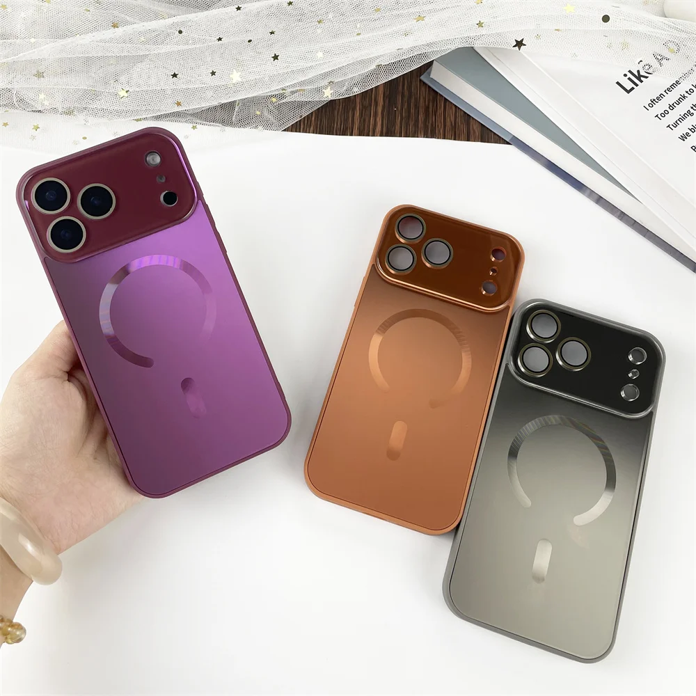 Luxury Laser Matte Glass Phone Case with Full Lens Protection and MagSafe Compatibility