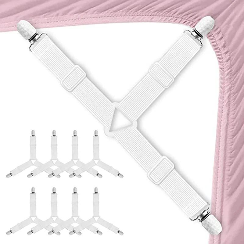 Siaomo Bed Sheet Holders Straps Fasteners - 4 Pcs Triangle Sheet Fasteners  Fitted Sheet Corner Holder Elastic Adjustable Band Sheet Holders Clip