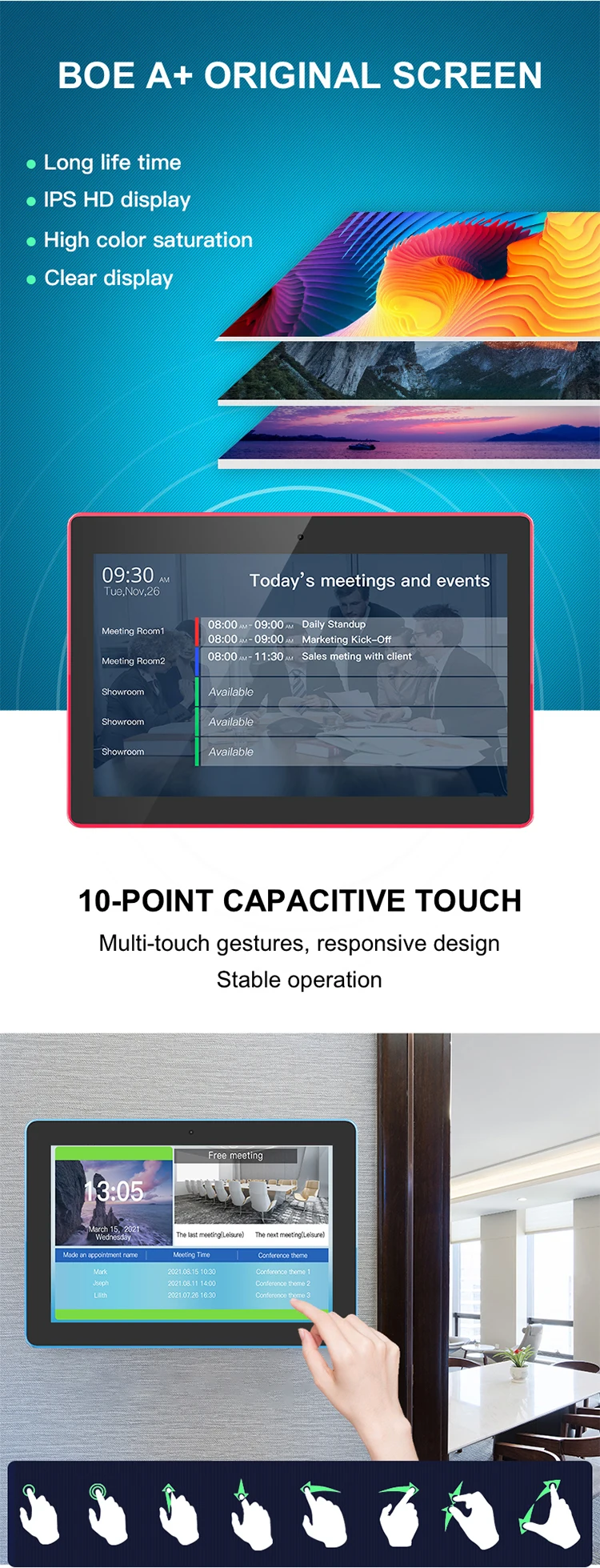 10.1 Inch Android POE Tablet Wall Mount Touch Screen Display With LED Light for