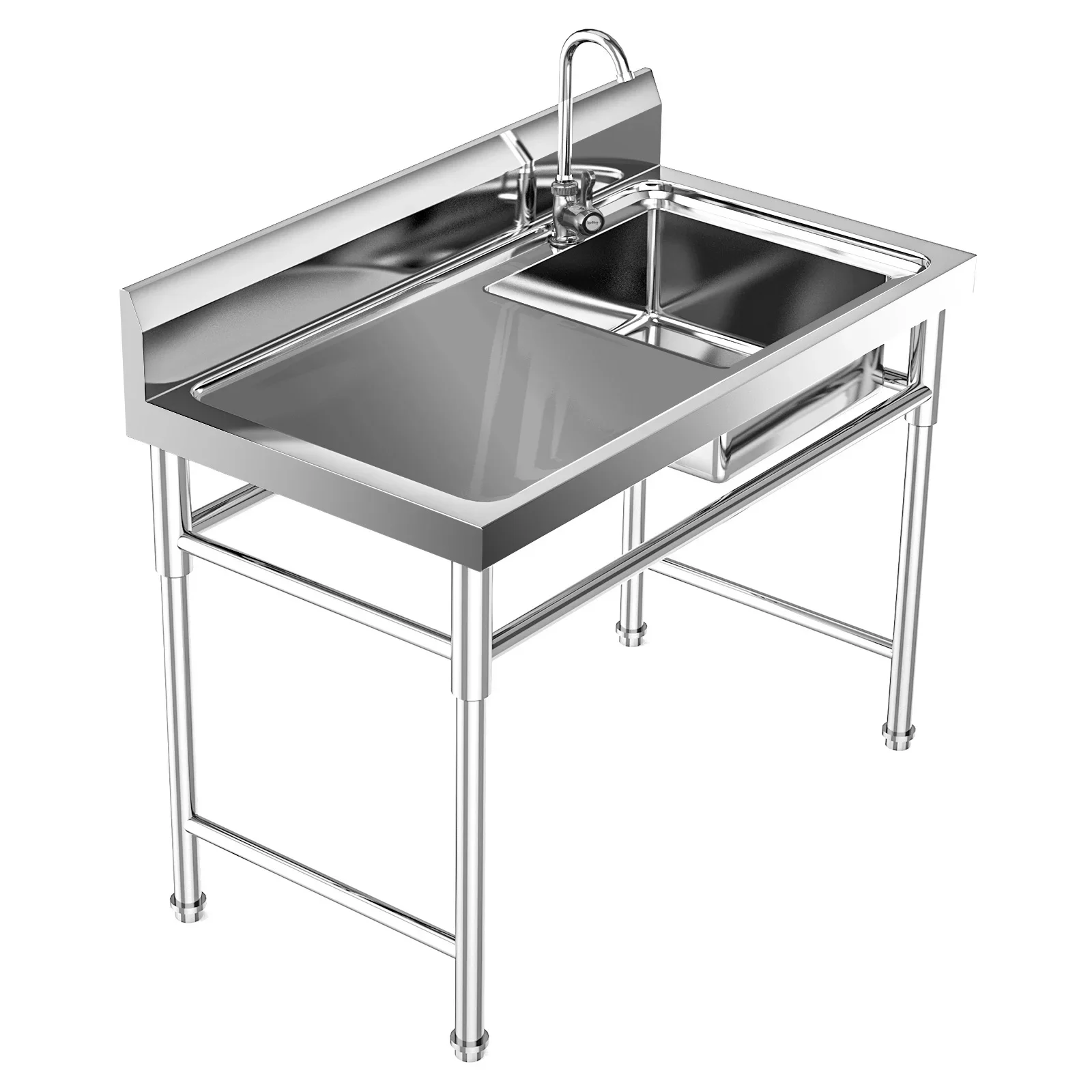 120*60*80cm Commercial Kitchen Sink Durable and Sturdy with Faucet Stainless Steel