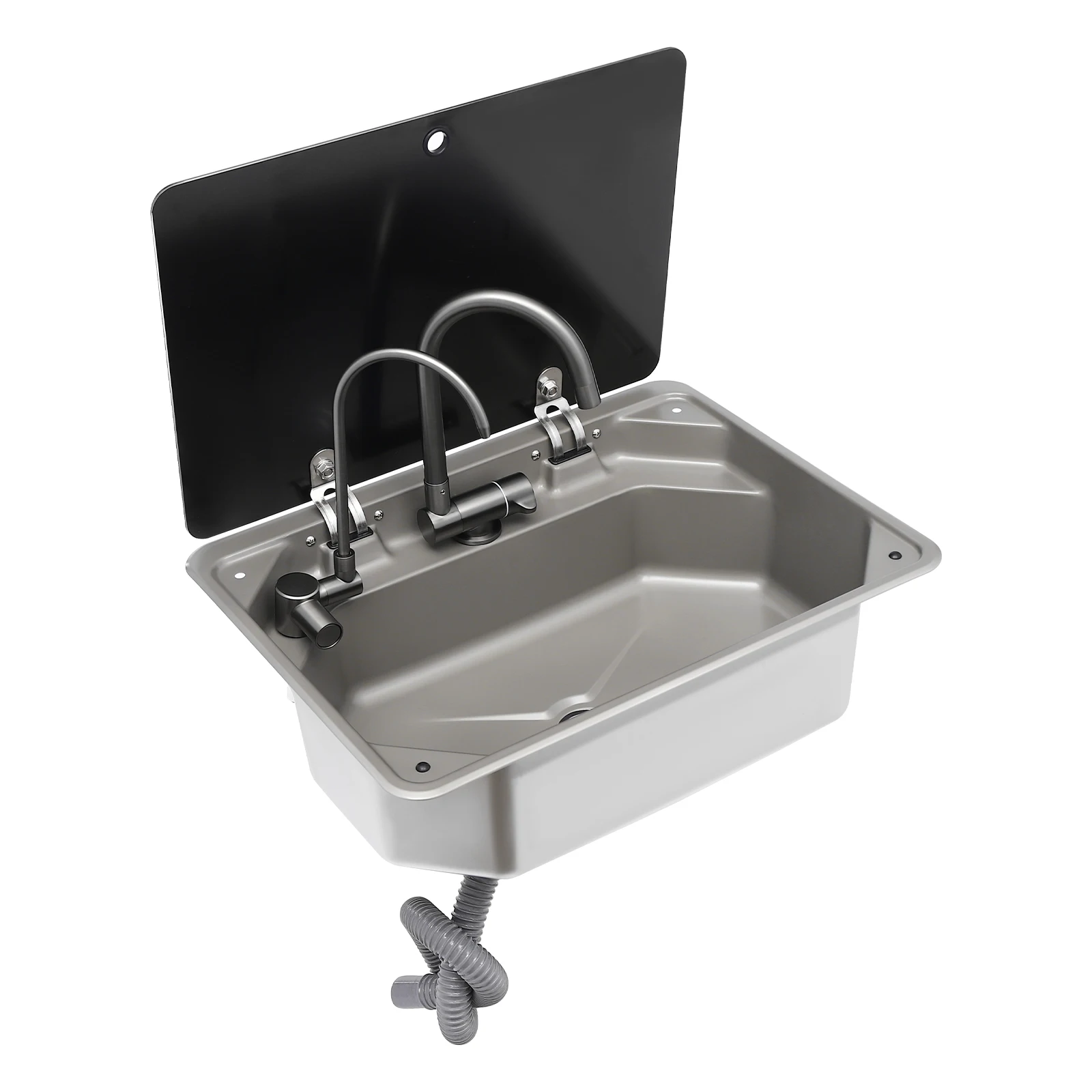 RV kitchen Sink Black Sink with Folded Faucet and Tempered Glass Lid Stainless Steel for RVs and Kitchens