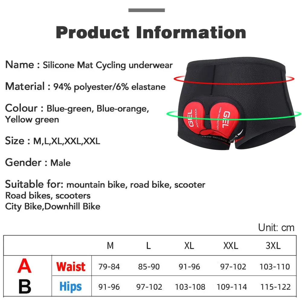 Breathable Cycling Underwear Cycling Shorts 5D Gel Pad Shockproof Bicycle Underpant MTB Road Bike Underwear Man Shorts