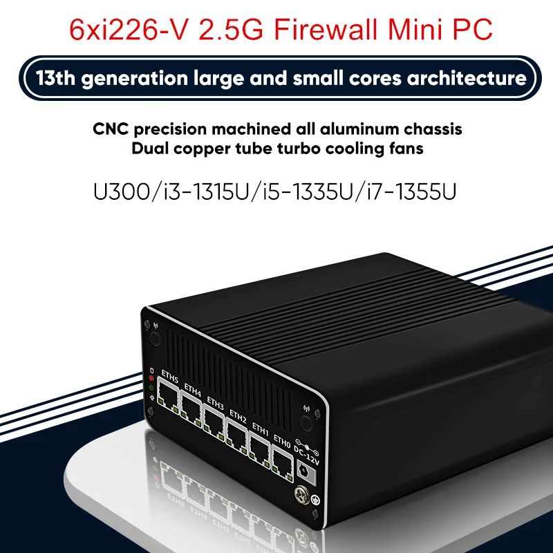 

Брандмауэр 13-го поколения, роутер Intel i7 1355U i5 1335U i3 1315U U300 6x i226-V 2,5G 2 * NVMe 2 * SATA, брандмауэр, минипк Proxmox