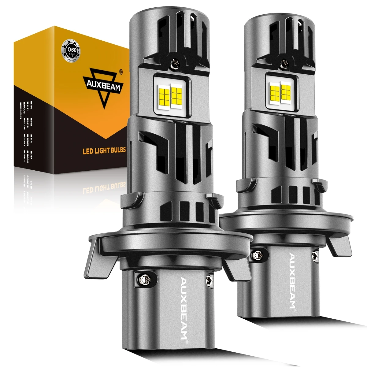 AUXBEAM H7 9004 9007 자동차 LED 헤드라이트 전구 Q50 시리즈 130W 36000LM 6500K 쿨 화이트 헤드램프 전구