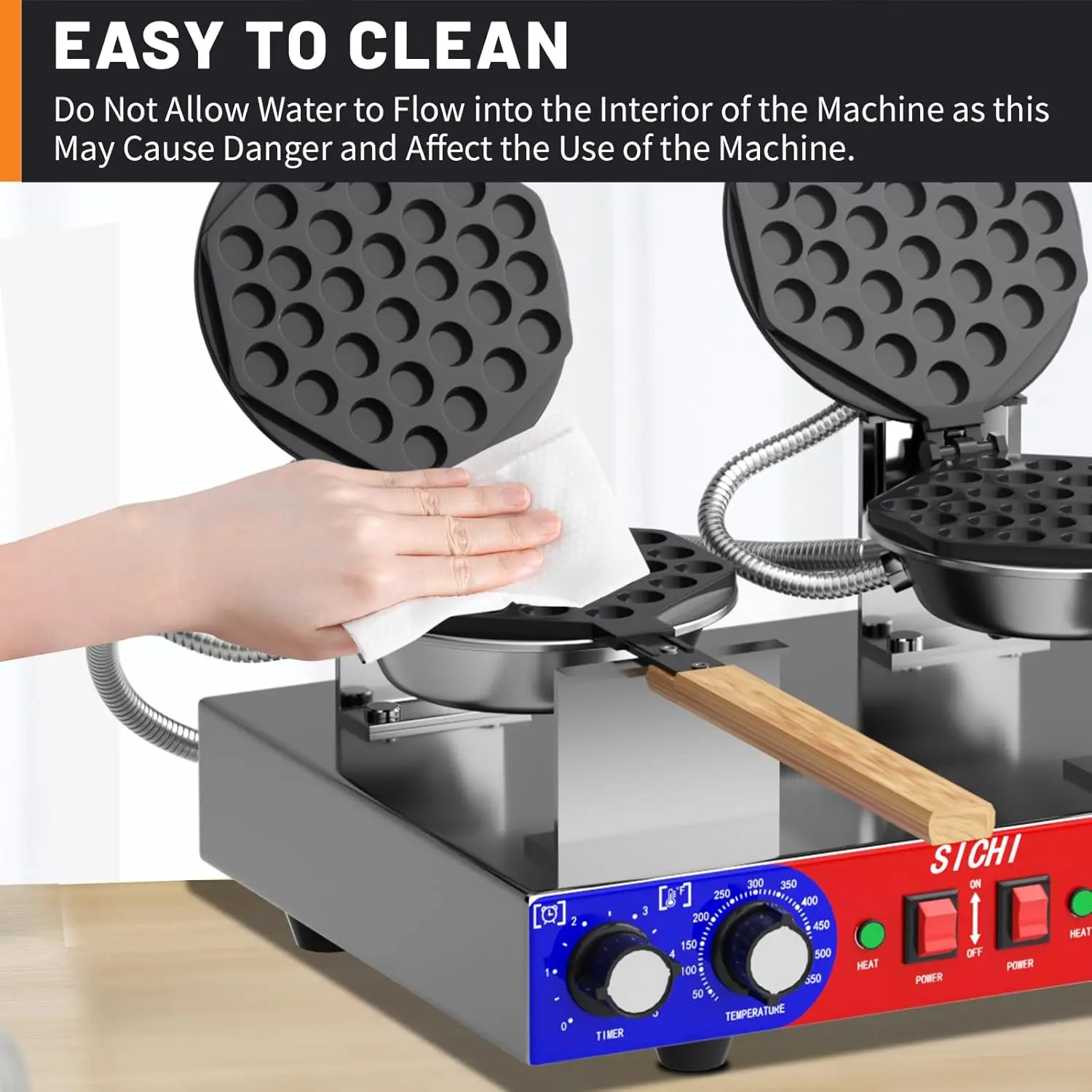 Waffle Maker Machine with 550℉Heating and Timer Control,7'' x 8'' Large Egg Pancake Double-sided Egg Waffle Maker with Nonstick, 6