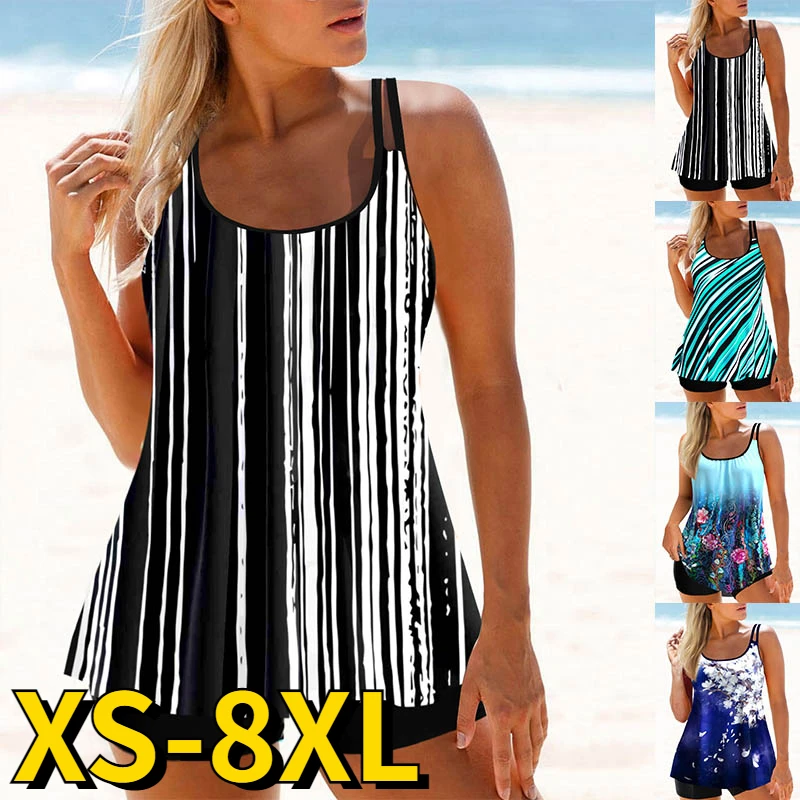 

Women Loose Size Monokini Swimwear Swimsuit Bikini Set Summer Bathing Suit Retro Beach Wear Bikini New Design Printing Tankini