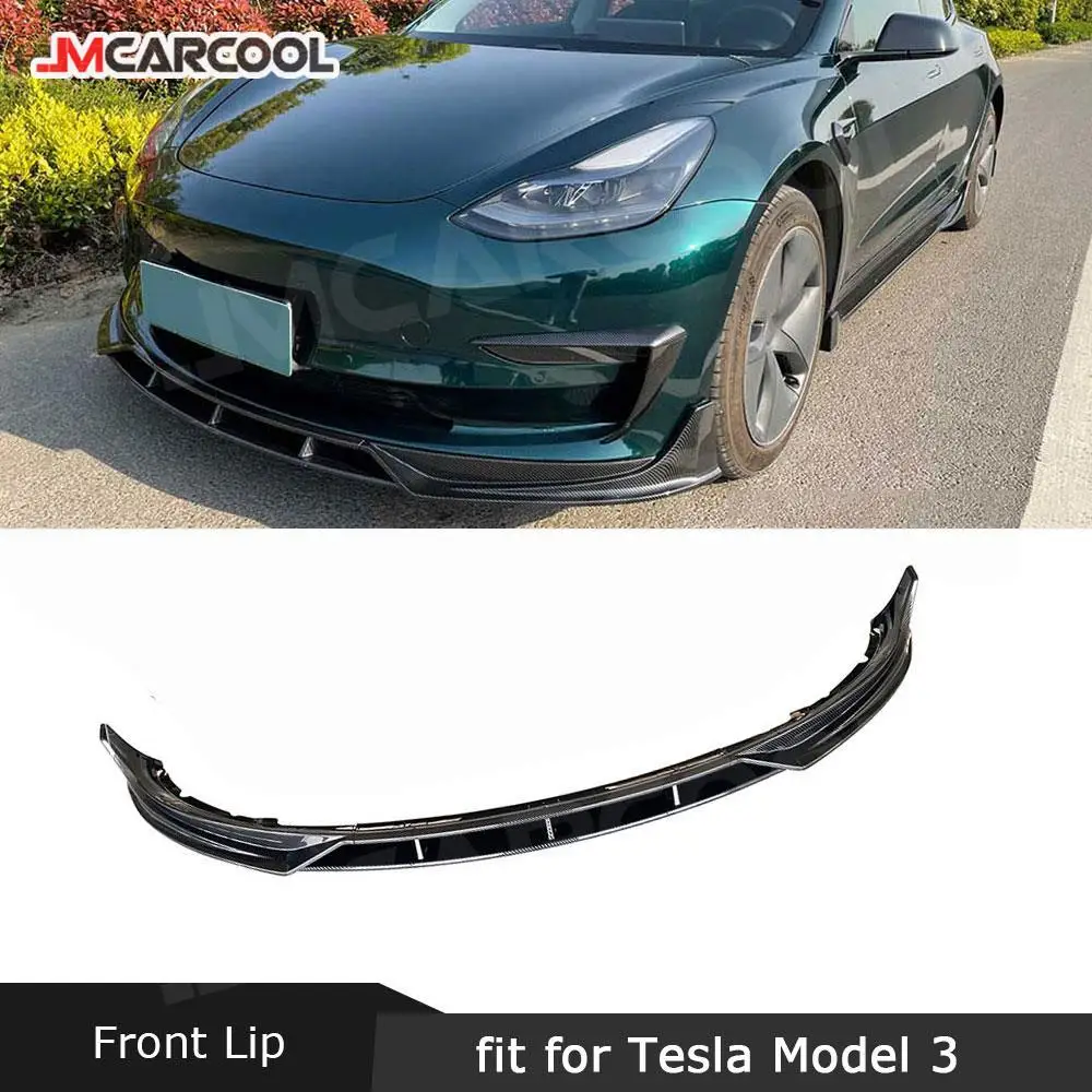 

ABS Carbon Look Front Bumper Chin Lip Spoiler BodyKit for Tesla Model 3 3Pcs/set Gloss Black