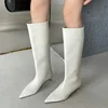 Pointed Toe Women High Boots Leather Fashion Sexy Heels Shoes Woman 2024 Trend New Snow Boots Low Heels Elegant Goth Mujer Botas