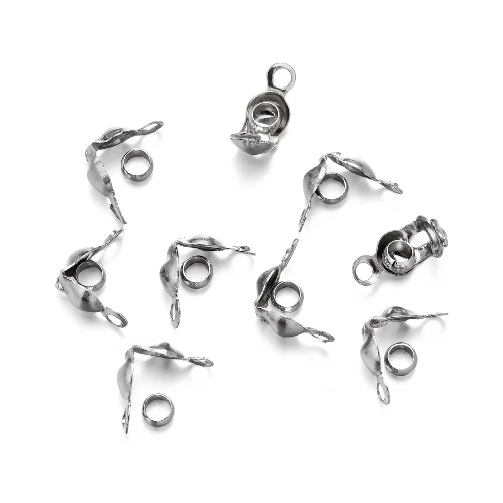 

50pcs Stainless Steel Connector Clasp Fitting Ball Chain End Crimps Beads For Bracelet Necklace Chains Jewelry Making Supplie