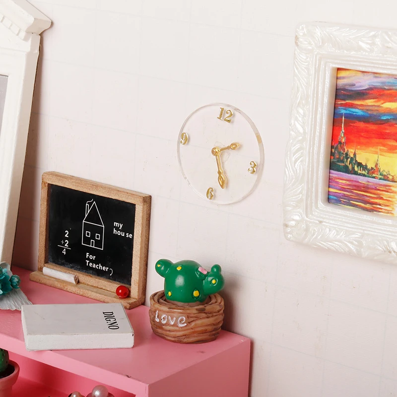 

1Piece 1:12 Dollhouse Miniature Wall Clock Acrylic Transparent Clock Model Doll House Home Decor Toy